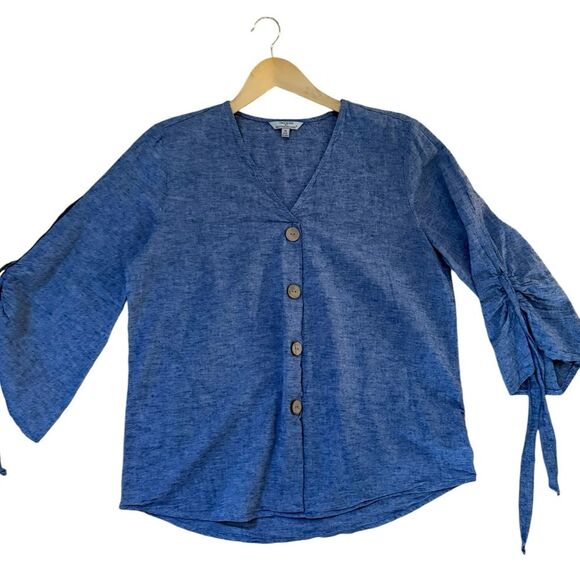 Linen Blend By Hester & Orchard Linen Blend V Neck Tunic with Sleeve Tie M NWOT - Picture 13 of 15